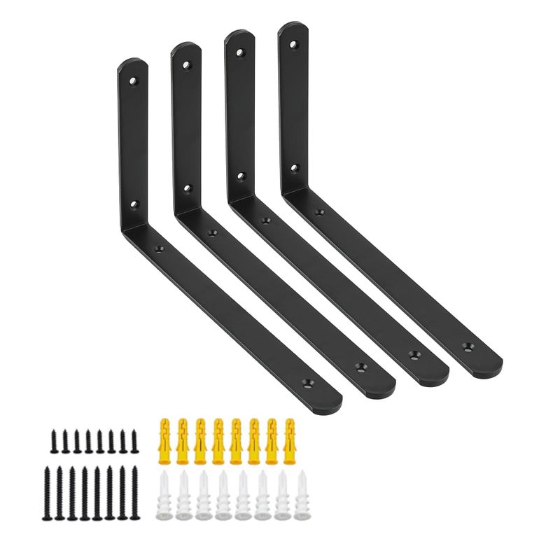 Mooche 4Pack Floating Shelf Bracket, Heavy Duty Shelf Brackets Metal L Brackets for Kitchen Bathroom Shelf Support Wall Mounted with Screw Included (Black, 10*6 Inch) - Image 1